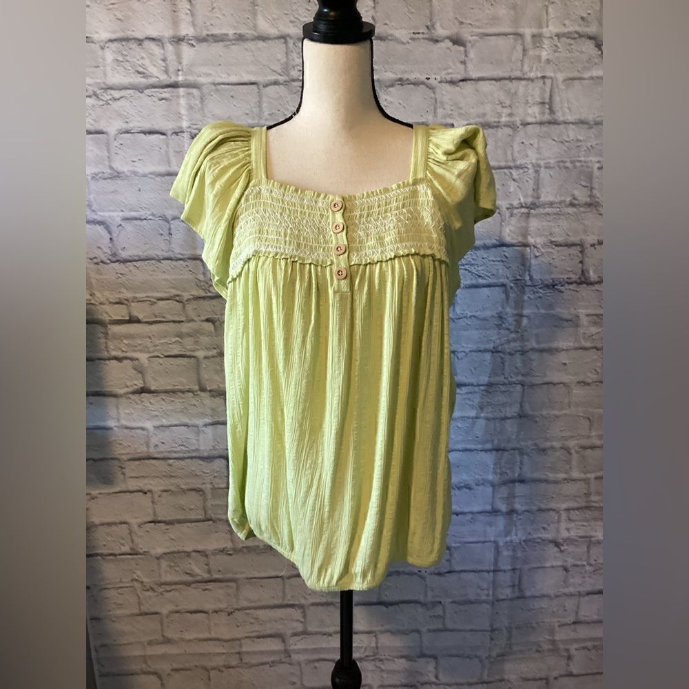 Maurices - Women’s Light Lime Baby Doll Top w/Elastic Bottom - Size 1X